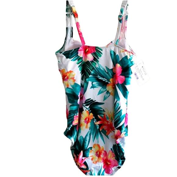 Swim Solutions TROPICAL PUNCH Hibiscus Tummy-Control One-Piece Swimsuit 10 NEW - Picture 5 of 5